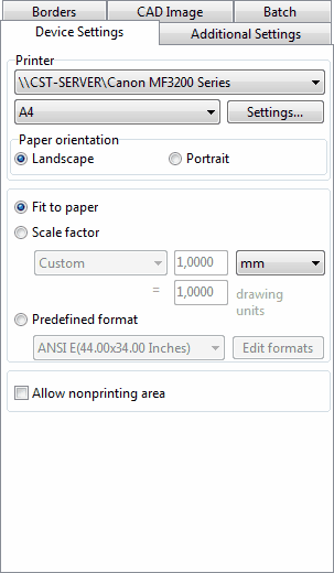 Device settings for batch print